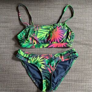 Hula Honey Tropical Leaf Bikini Set in Green and Pink
